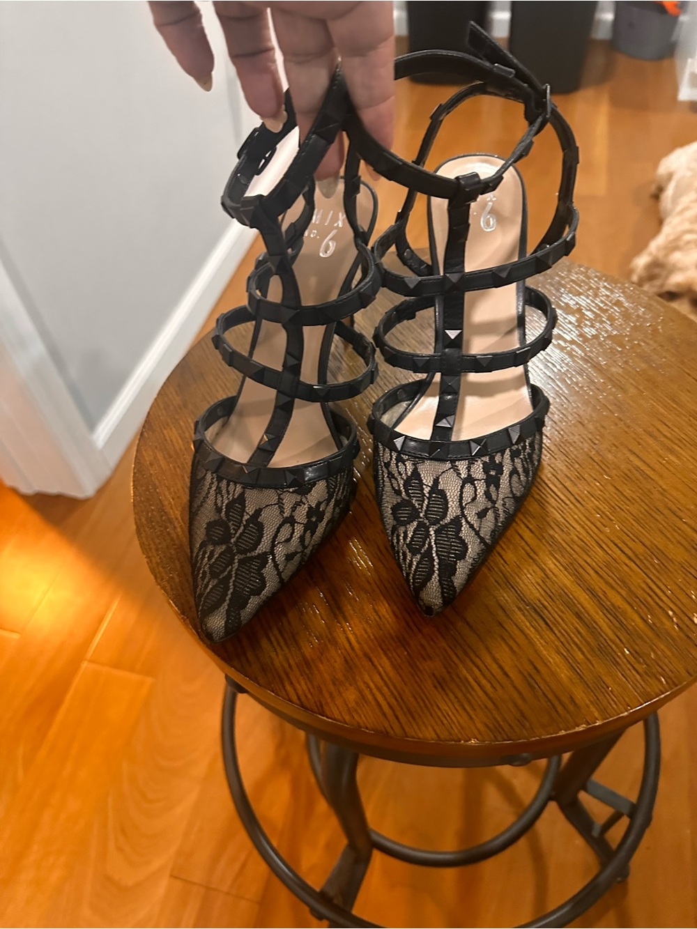 Mix No. 6 Black Lace Pointed-Strap Heels